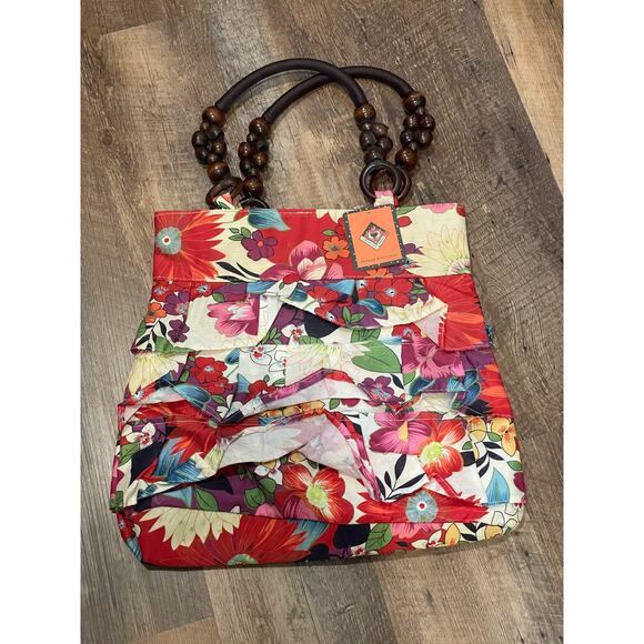 NWT Mountain Mamas Floral  Frenzy handbag with wooden detail handle - Picture 2 of 11